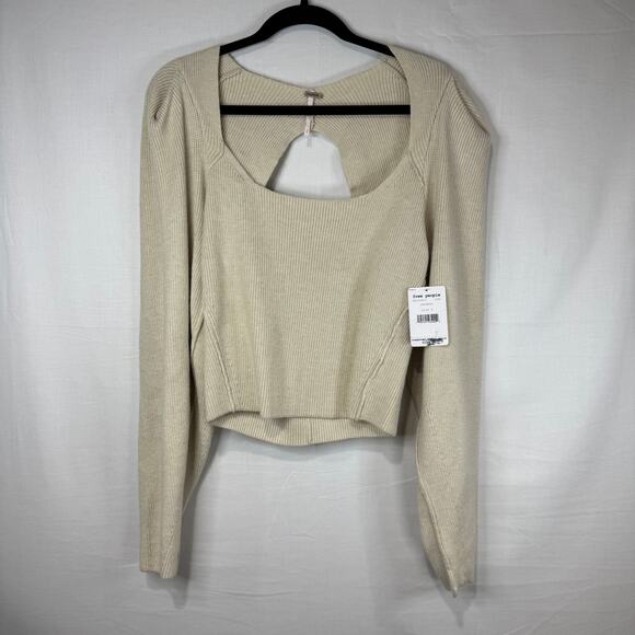 NWT FREE PEOPLE Saffron Ribbed Open Back Sweater - Oatmeal Size S - Picture 1 of 3